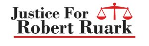 Justice For Robert Ruark campaign logo: “Justice For” above a red scales of justice icon, with “Robert Ruark” below, on a white background.
